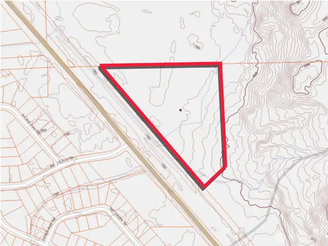 Overhead view with approximate boundaries in red.