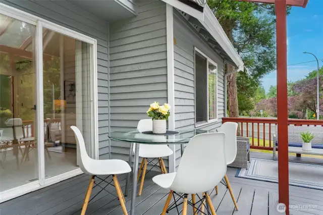 Covered area on the deck protects you from the elements.