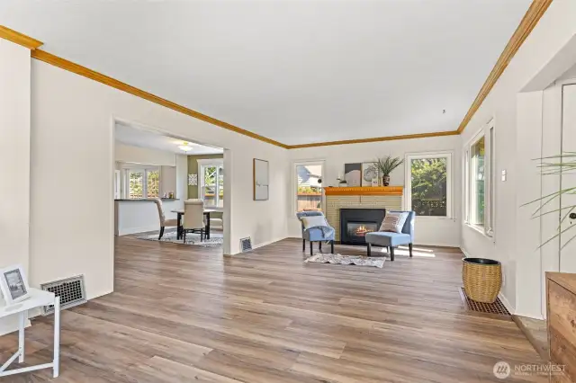 Living room and fireplace