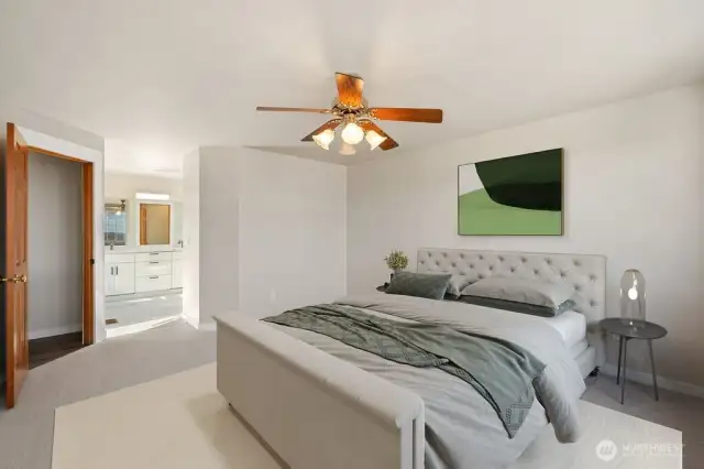Virtually staged primary bedroom.