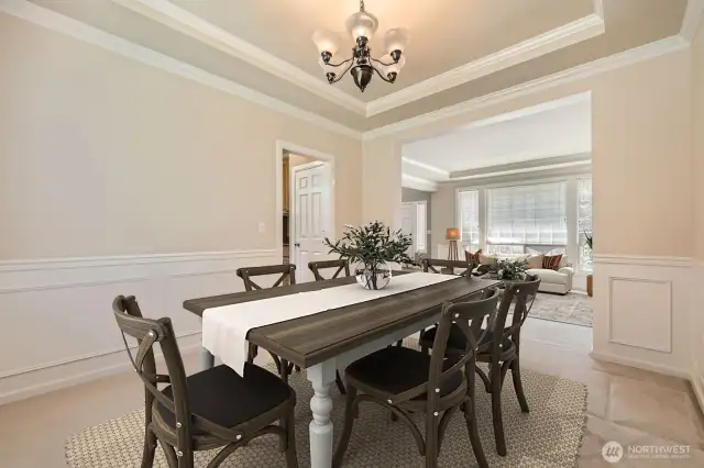 This light and open dining room is the perfect place to enjoy intimate dinner parties.