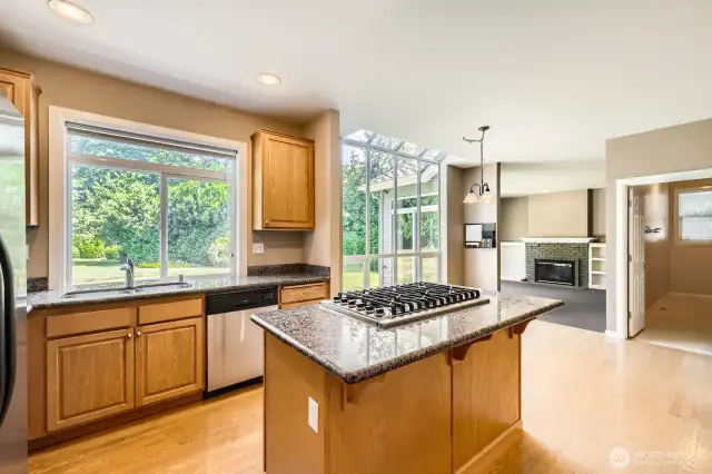 The kitchen is light and open and easily flows from the breakfast area to the family room.