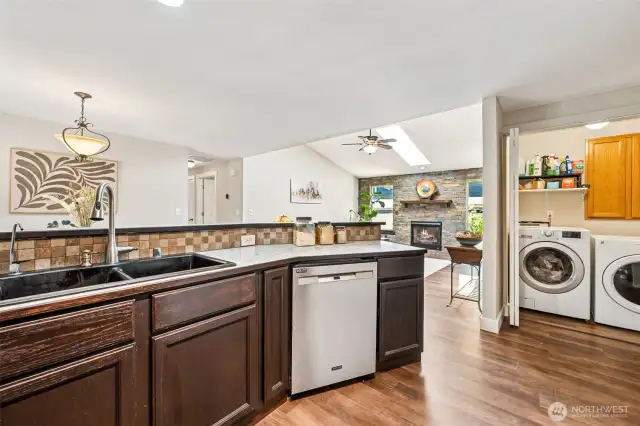 ALL APPLIANCES STAY. There is a gas range and the dishwasher is brand new!