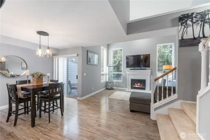 Dining area off of kitchen and open to living room.