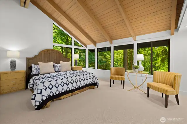 STUNNING Primary Bedroom Suite With Wood Ceilings.
