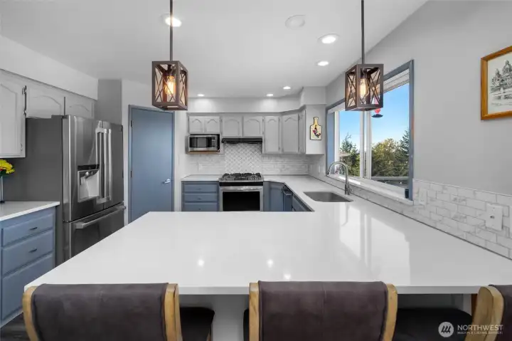 Solid surface newer countertops.