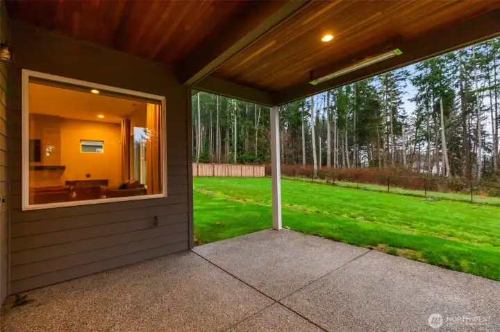 Covered back porch with built in heater