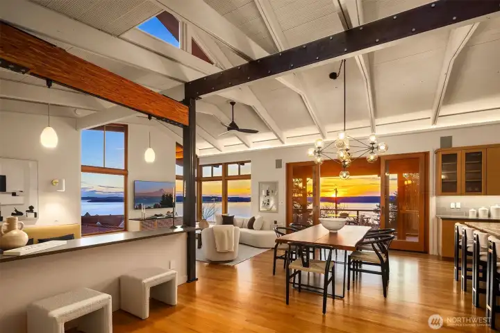 Vaulted ceilings, exposed metal & wood beams and gleaming hardwood floors, all contribute to warmth and ease of living. While restored, the house has preserved its key original elements.