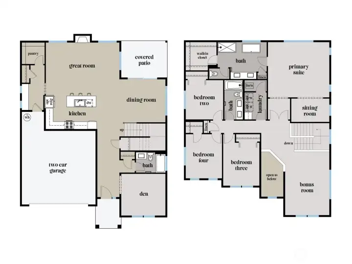 The Sloan home layout at Gooden Hollow. All photos, renderings, site maps, and floorplans are for visualization purposes only. Plans, colors, building orientation, finishes, home outlook, and other details can and WILL vary.