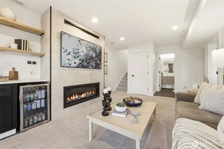 Lower Level w/Tiled Gas Fireplace & Built-In Beverage Bar