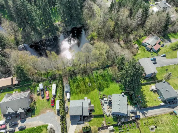 Elevated view showing the huge pond