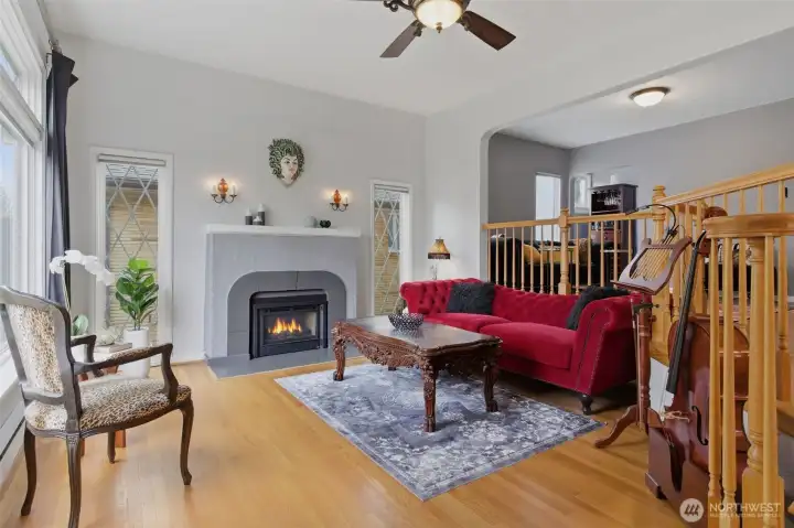 Light filled spaces invite you to stay. Come and cozy up by the beautiful fireplace.