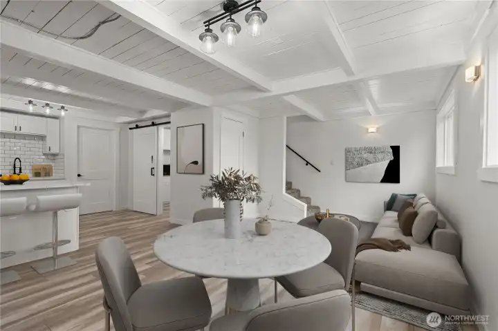 Create this space into a dining area and seating area perfect for entertaining. Virtually staged.