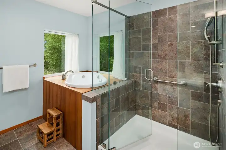 Primary bath walk-in shower.