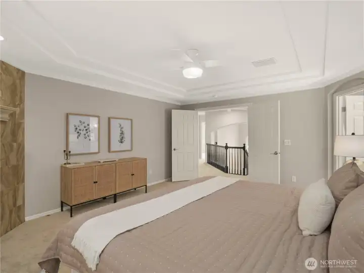 Spacious, serene, and beautifully appointed, the primary suite offers elegant tray ceilings, timeless finishes, and generous proportions that create a true retreat. Spacious, serene, and beautifully appointed, the primary suite offers elegant tray ceilings, timeless finishes, and generous proportions that create a true retreat.