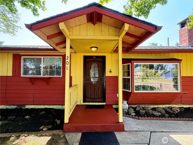 Close up of covered front entrance
