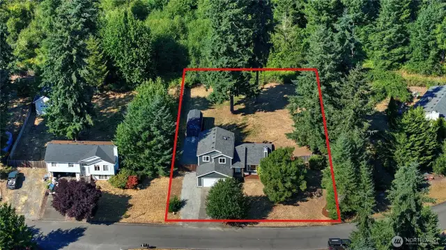 The red border is an approximate outline of the 1/2 acre lot!