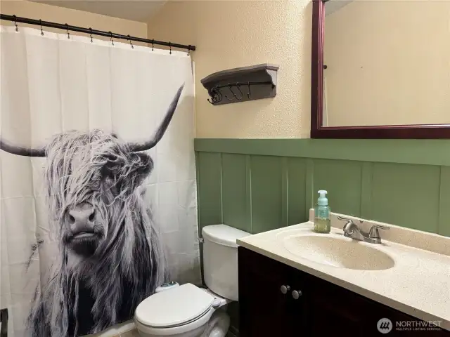 Main bath. Shower curtain to go with seller.