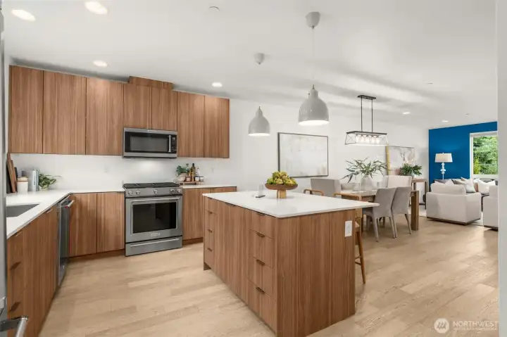 Well appointed kitchen for the serious cook- generous amount of storage and counter space, as well as room for your guests to hang out and watch the show!