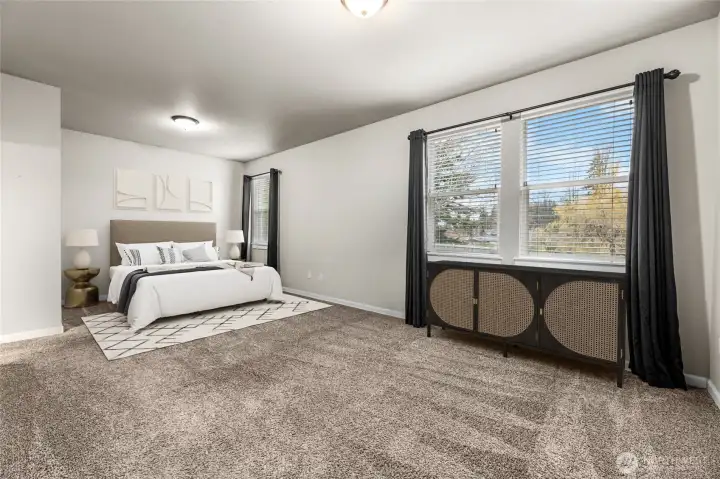 Virtually staged primary bedroom