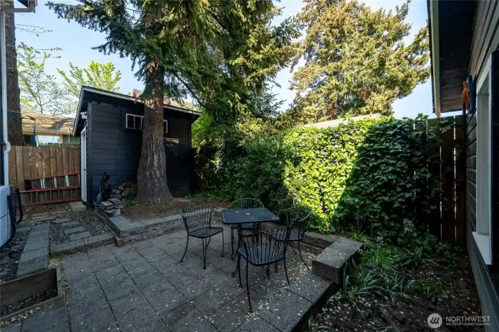 There is also another storage shed on the other side of the patio.