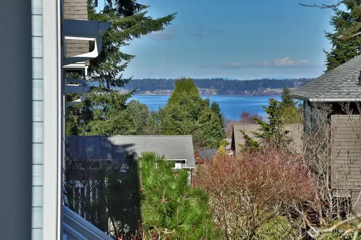 There are views of the water and mountains from the covered front porch and living room!