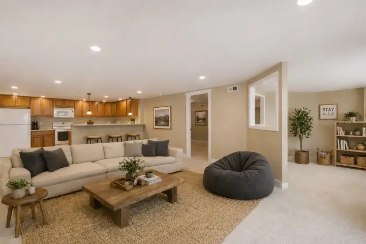 VIRTUALLY STAGED: Lower floor living space VIRTUALLY STAGED: Lower floor living space