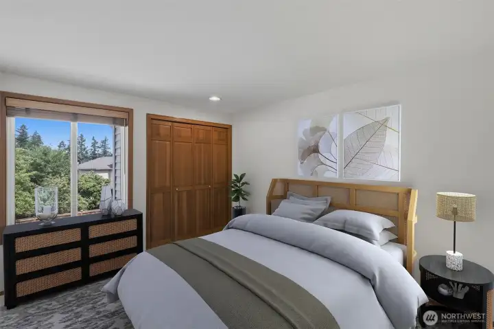 Upstairs bedroom in hallway. virtually staged