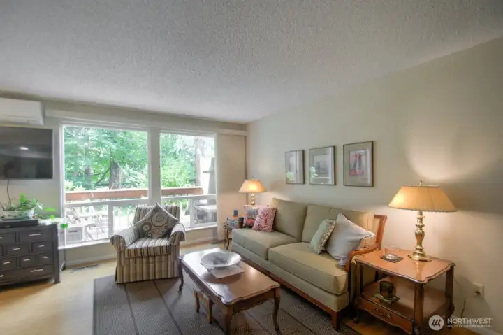 living room with large window and mini split