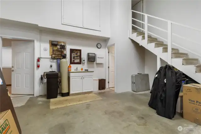 Detached Garage with 1/2 bath and stairs to 792 sq foot storage loft
