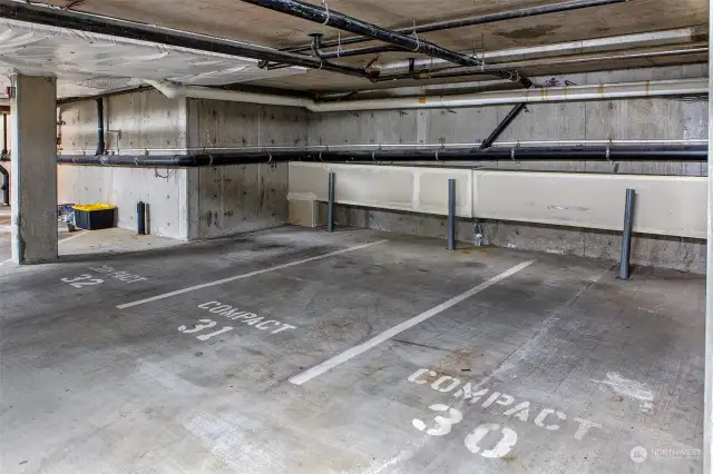 2 Side-by-Side parking spaces in the secured garage included. Plus a storage unit for extra items.