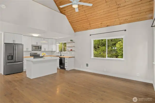 wall in corner is set and ready for a wood or pellet stove if you desire!
