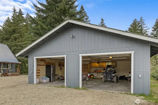 Double car garage with work area at the back