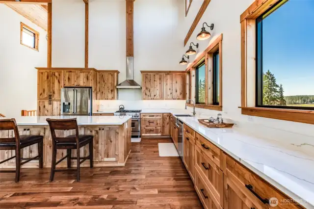 Extra long and deep cabinets with Quartz counters