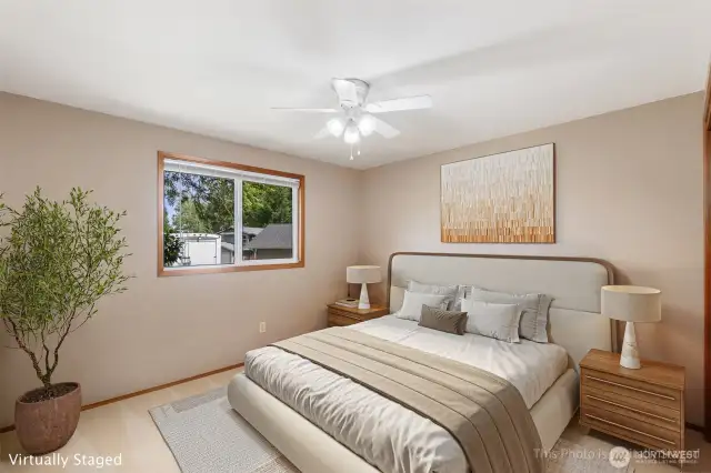 Bedroom #2 at the front of the house is virtually staged here