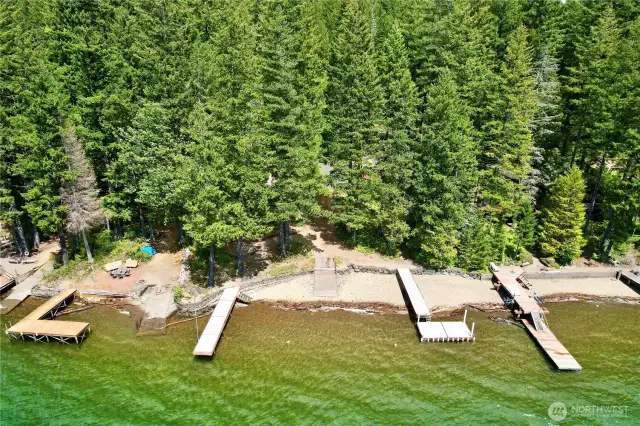 drone photo shows each lot's large dock.