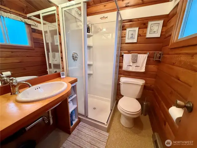 3/4 bath in 2nd Pan Abode cabin.