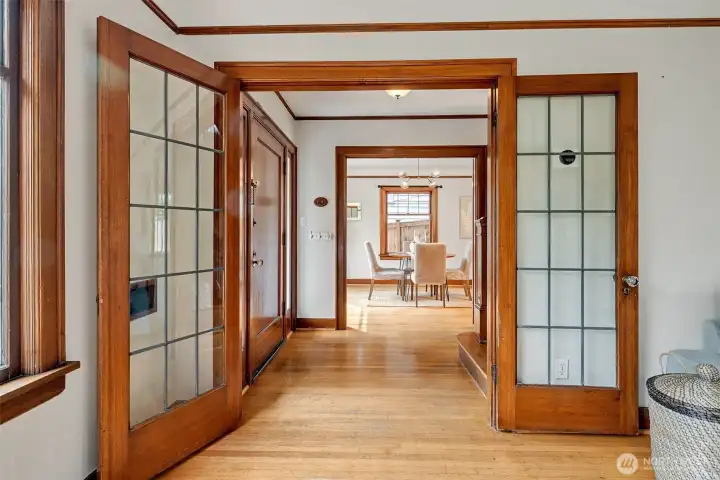 Glass French doors on both the living room and dining room