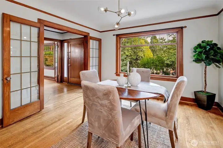Dining room overlooks the park across the street
