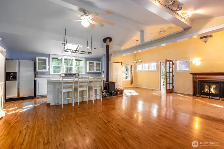 Great room kitchen, dining, and living