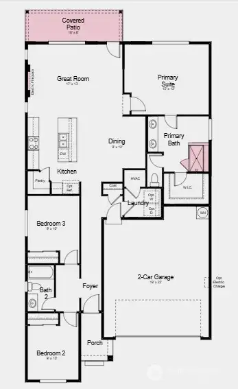 Additional Highlights Include: Electric EV charger outlet, linear electric fireplace at great room, 8' interior doors, deluxe shower at primary bath, and covered patio.