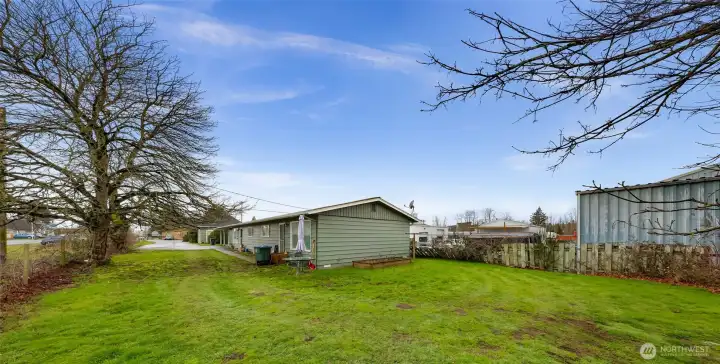 Looking towards Eaton Ave, wide driveway area and duplex has a nice size lot space.