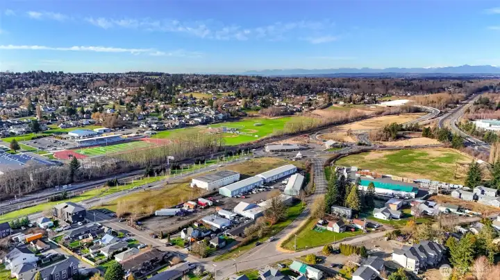 Ferndale High School on your upper left and 1954 Eaton Ave intersection at Portal and Cedar.  New 1-5 access using Thorton Rd in upper right corner