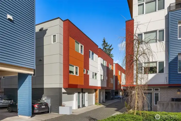 Looking into the units from the street.