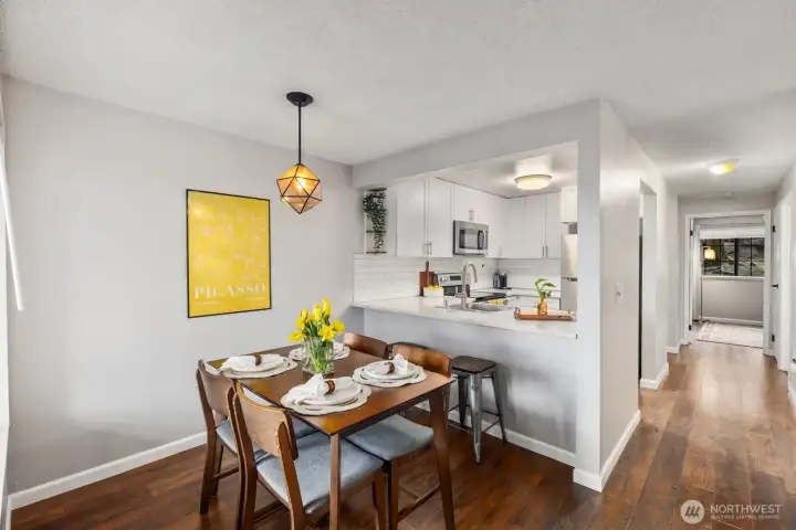 Dining area with bar seating