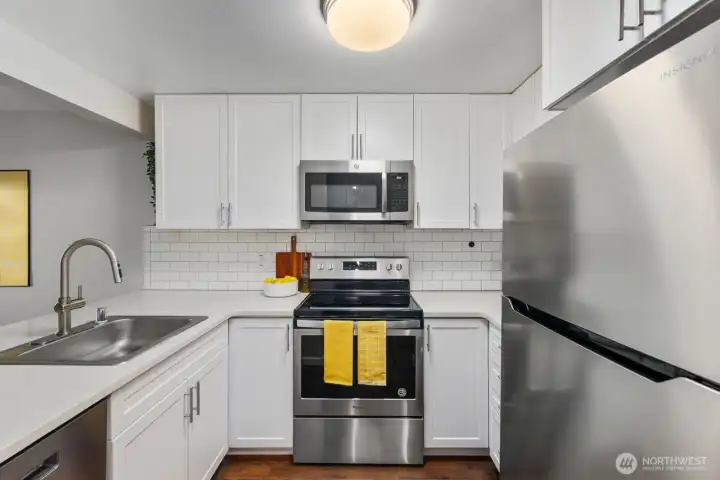 Updated kitchen with stainless steel appliances