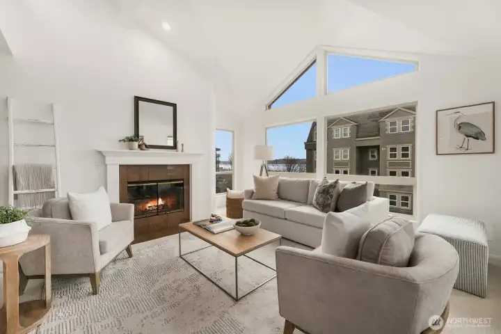 Cozy wood burning fireplace make for cozy winter nights.