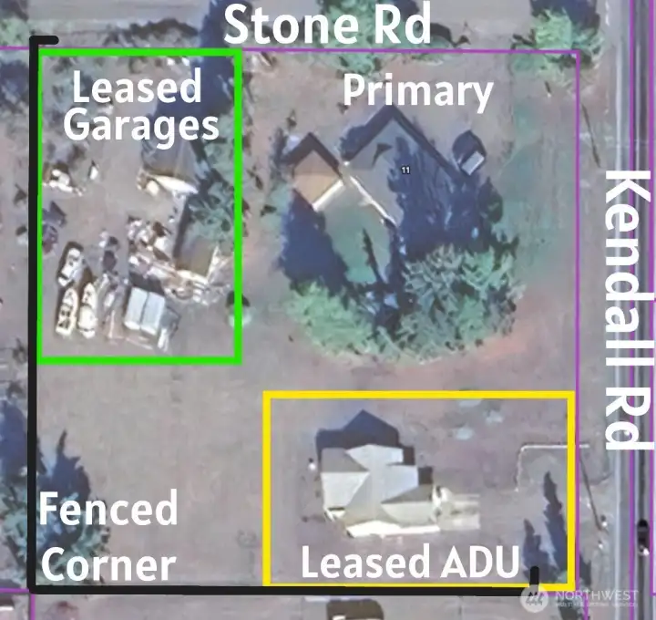 Here is a top down view of the main house, the 3 bed 2bath ADU and the leased garages - so many possibilities