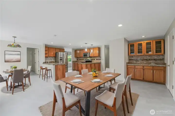 Kitchen and Dining Area Vitrually Staged.