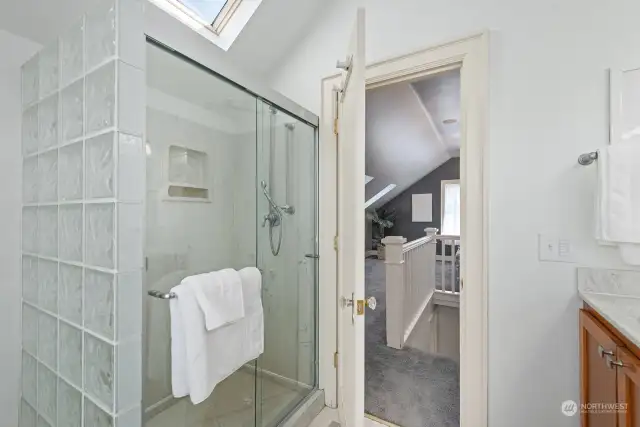 Glass block shower here.